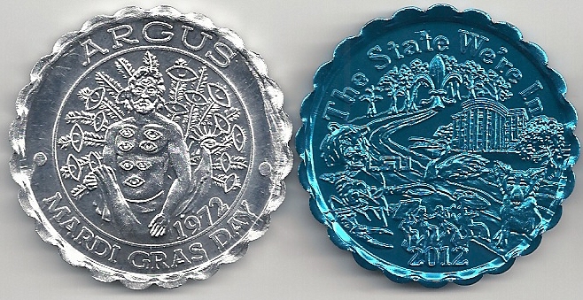 Turnbull dual color 1972 green silver 10 ga Alum Doubloon rare coin mardi gras 